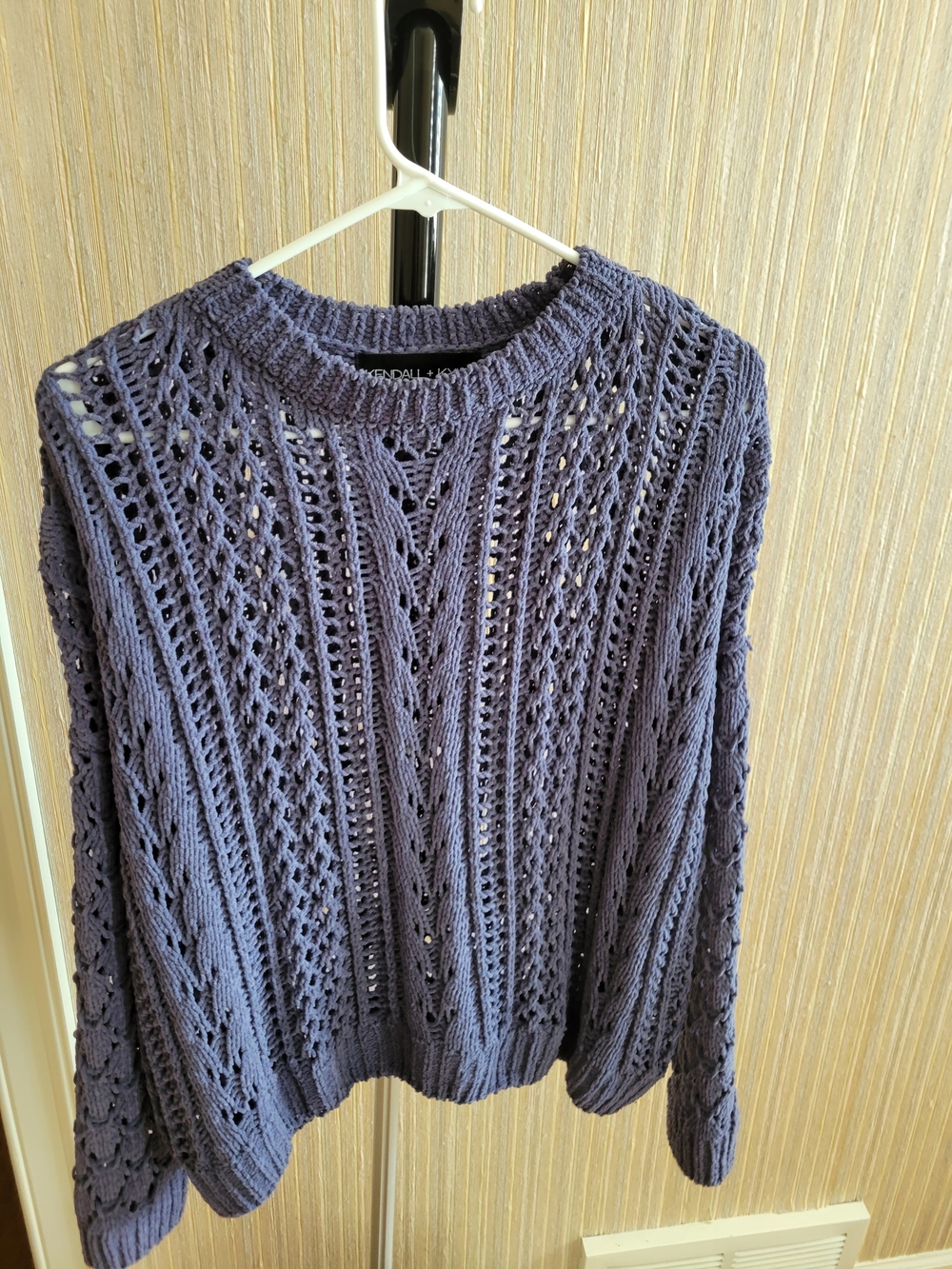 Kendall & Kylie Indigo Openwork Cable Crewneck Sweater Medium